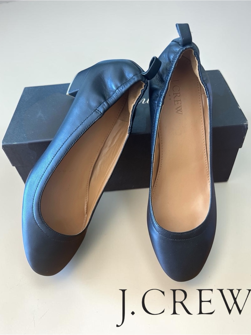 New J. Crew Black Leather Anya Block Heels • Size 7.5 • Rare Find
